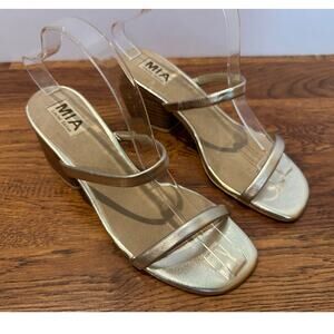 MIA Isabeli Low Block Heel Sandals Gold Women’s Size 8 Minimalist Leather